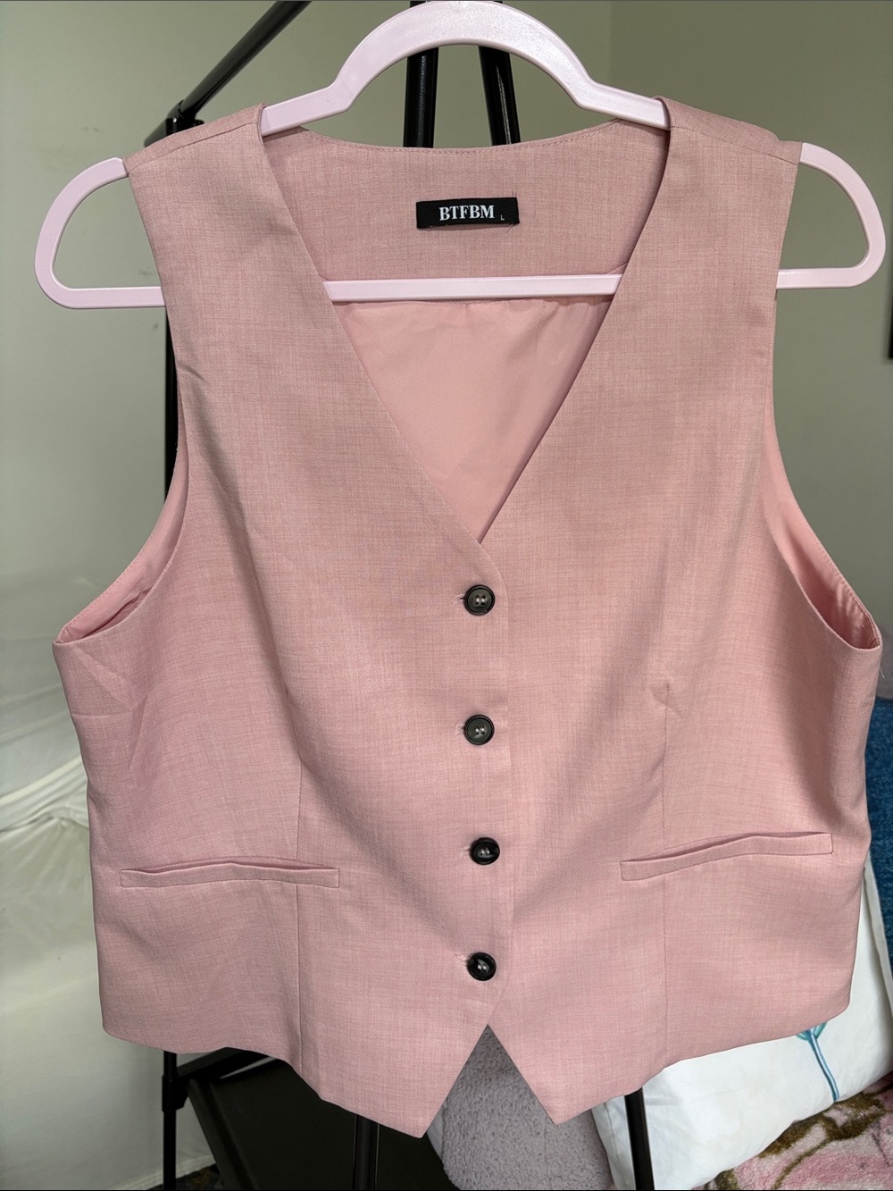 BIFBM Women's Blush Pink V-Neck Sleeveless Vest